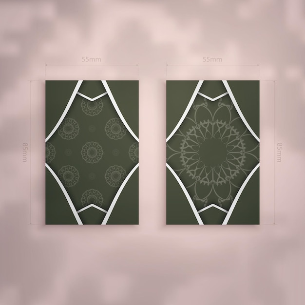 Vector business card template in dark green color with vintage white pattern for your personality.