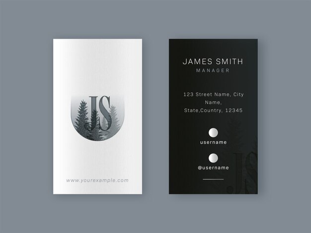 Business Card Template Design In Black And White Color.