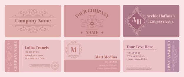 Business card template design set with retro decor