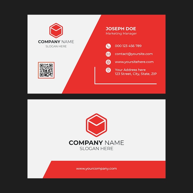 Business Card Template Design with Red Color and Fully Editable