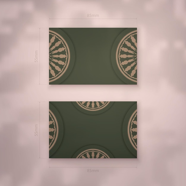 Business card template in green color with Indian brown ornaments for your business.