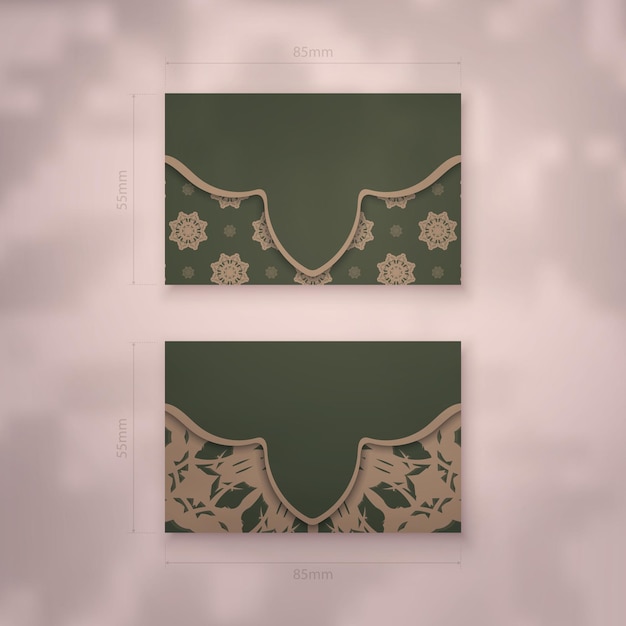 Business card template in green color with vintage brown pattern for your business.