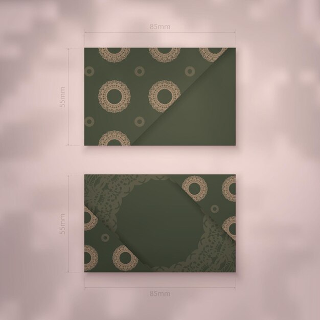 Vector business card template in green with abstract brown pattern for your brand.
