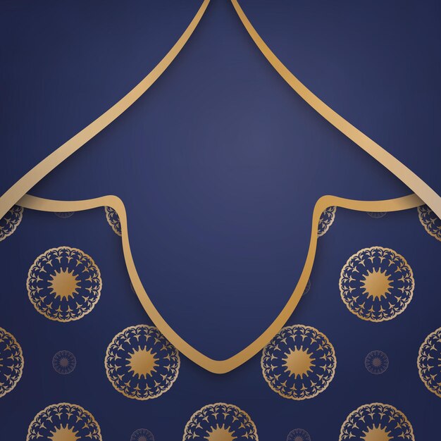 あなたのブランドの曼荼羅の金の飾りが付いた濃い青色の名刺テンプレート。
