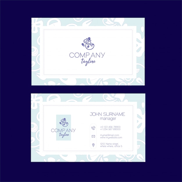 Business card template light with floral