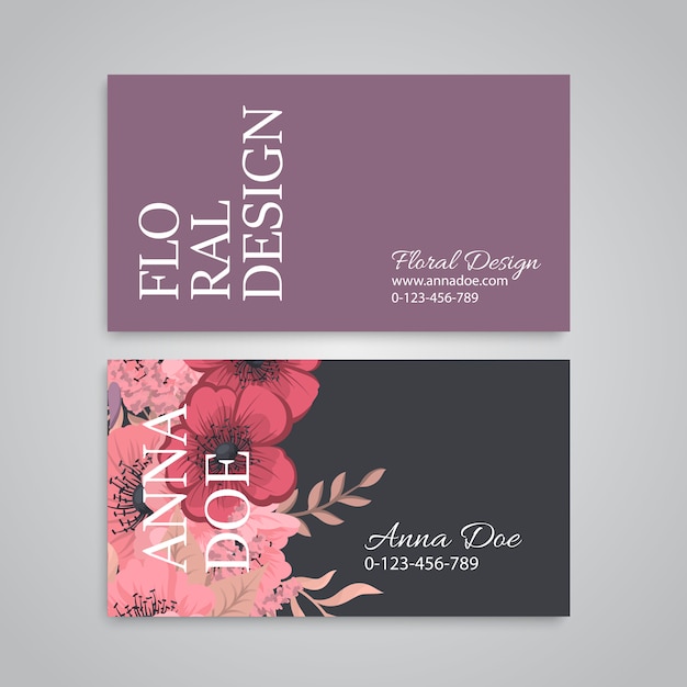 Business card template set with colorful flowers