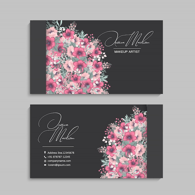 Business card template set with colorful flowers