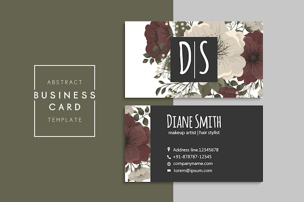 Business card template set with colorful flowers