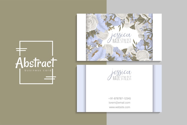 Vector business card template set with colorful flowers