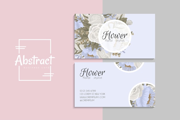 Business card template set with colorful flowers