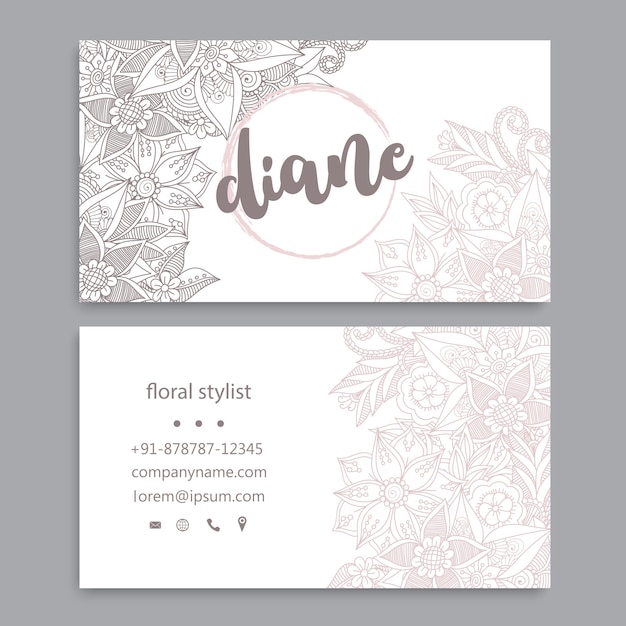 Business card template set with watercolor flowers