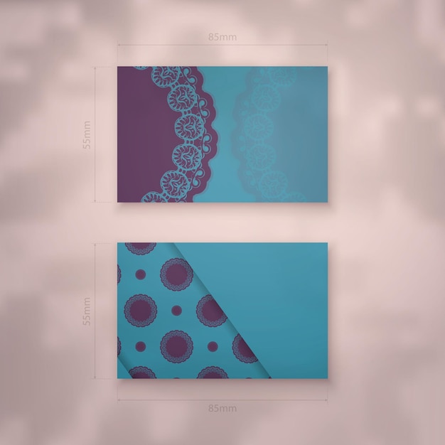 Business card template in turquoise color with abstract purple pattern for your contacts.