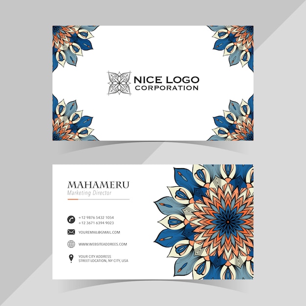 Vector business card template with abstract flower