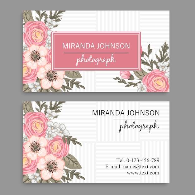 business card template with beautiful flower