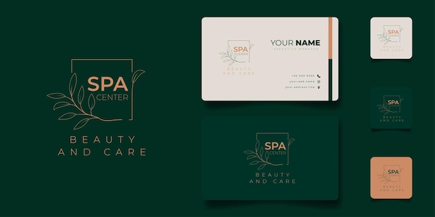 Modello di biglietto da visita con design del logo di bellezza e spa su sfondo verde