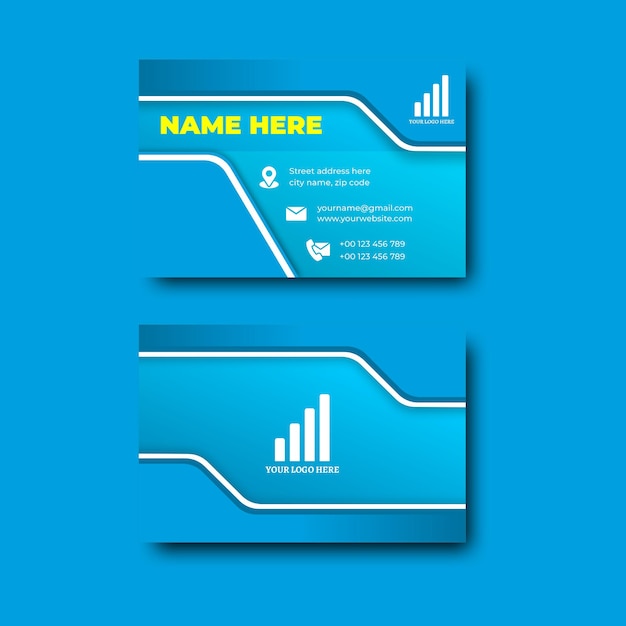 Vector business card template with blue background