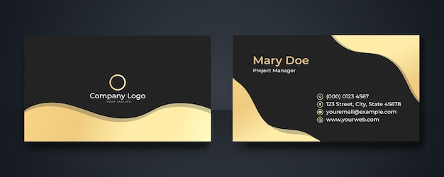 Business card template with gold and black floral background. Stylish golden premium luxury business card template design