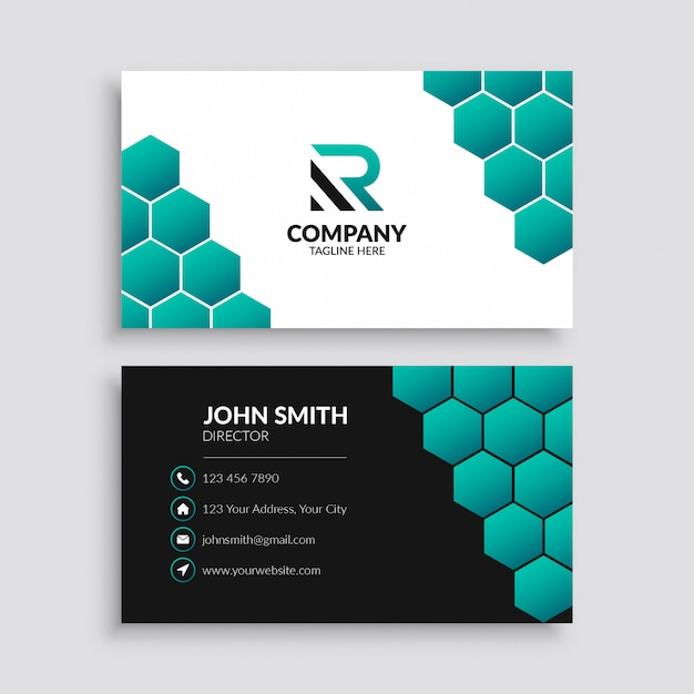 Business Card Template With Hexagon