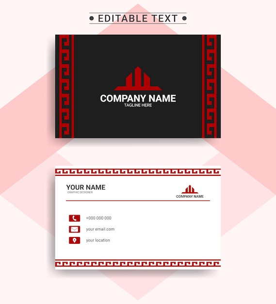 Business card template with red color pattern