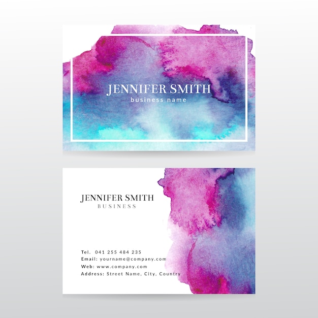 Vector business card template with watercolor paint abstract background