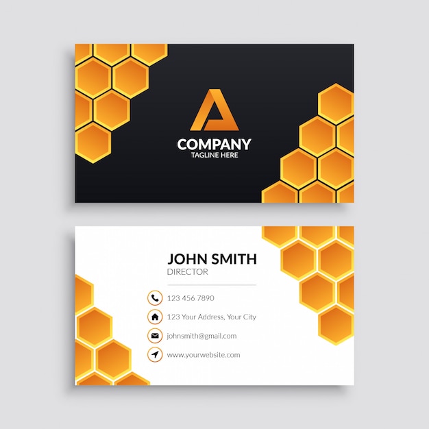 Business Card Template With Yellow Hexagon Pattern