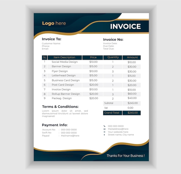 A business card that says invoice on it