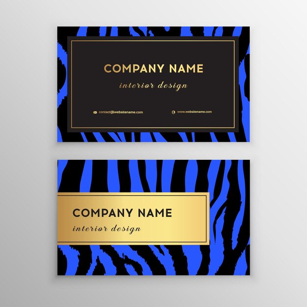 Business card trendy zebra and tiger pattern