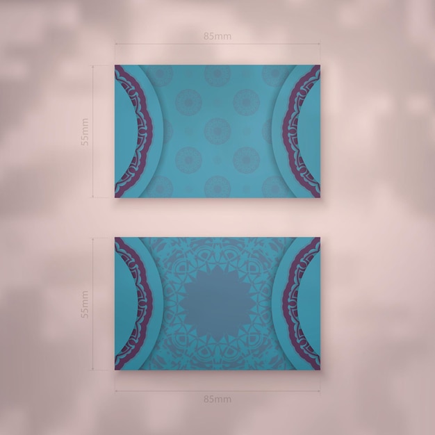 Business card in turquoise color with vintage purple pattern for your contacts.