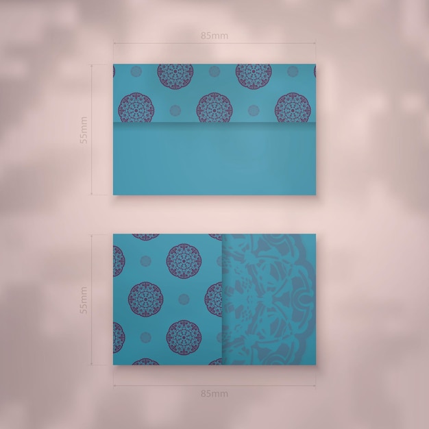 Business card in turquoise with Greek purple pattern for your brand