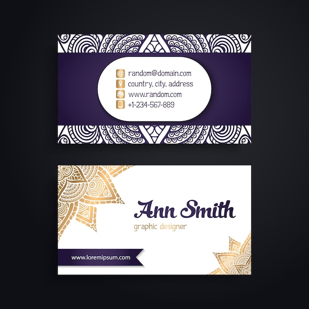 Business card. vintage decorative elements. ornamental floral business cards or invitation with mandala