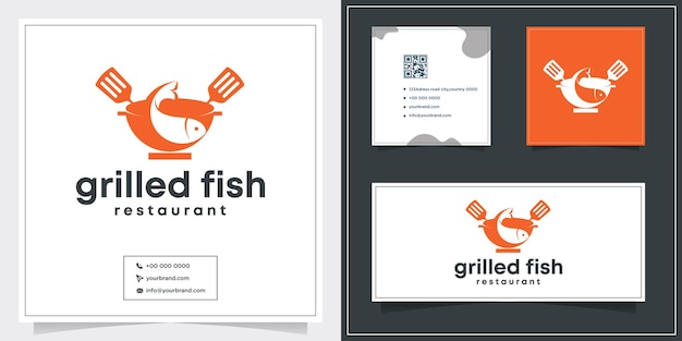 Business card vintage style fish grill design logo