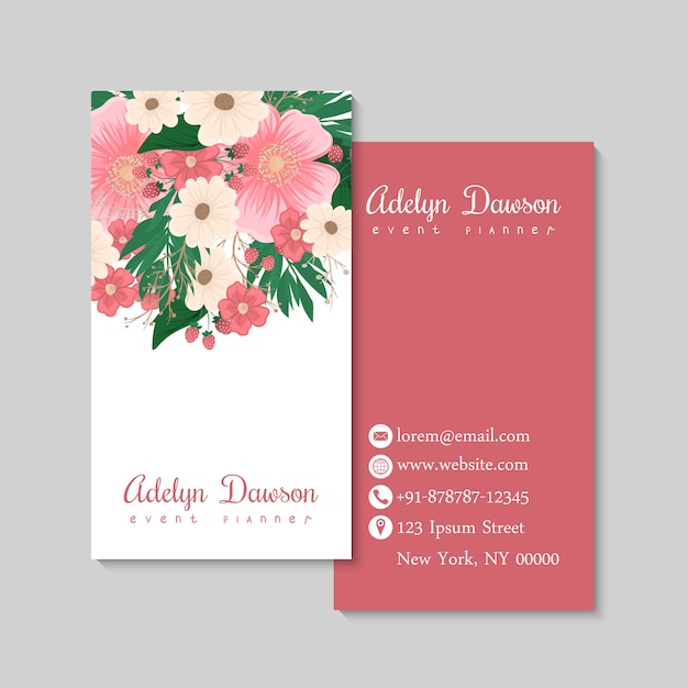 Business card with beautiful flowers and berriyes. Template