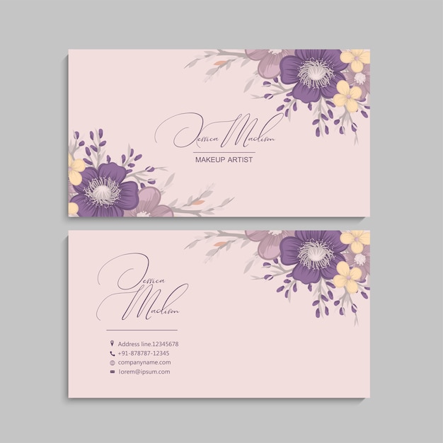 Business card with beautiful flowers. Template