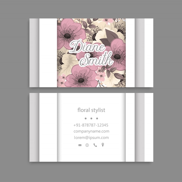 Business card with beautiful flowers. template