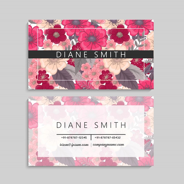 Vector business card with beautiful flowers. template