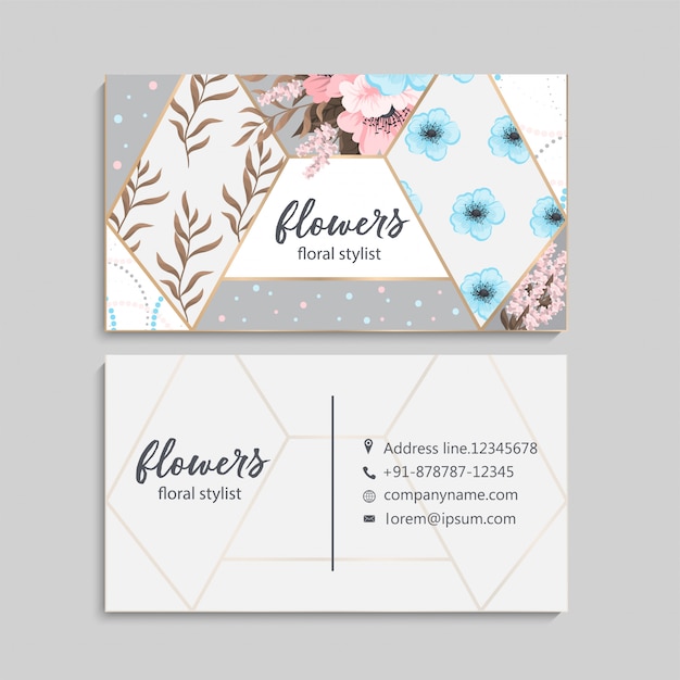 Business card with beautiful flowers. template