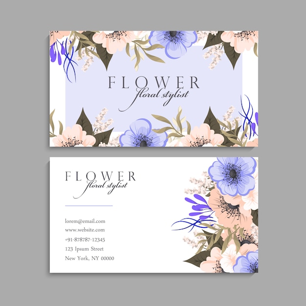 Business card with beautiful flowers. Template