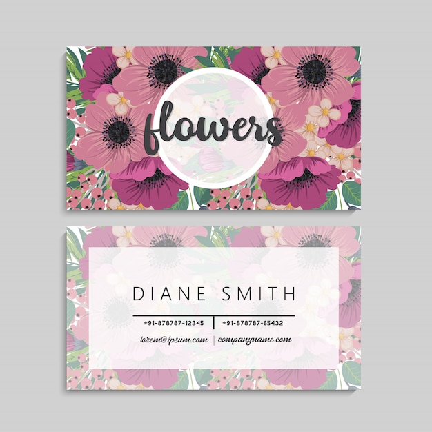 Business card with beautiful flowers. template