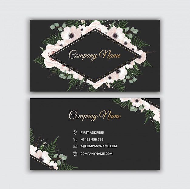 Business card with beautiful flowers. Template.