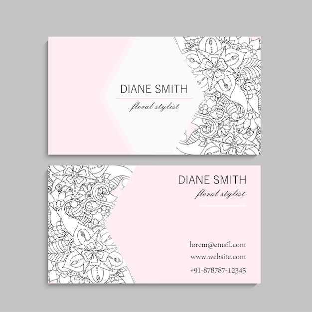 Vector business card with beautiful flowers