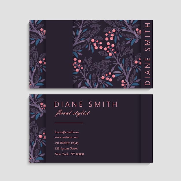 Vector business card with beautiful flowers