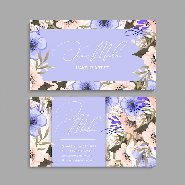 Vector business card with beautiful flowers.