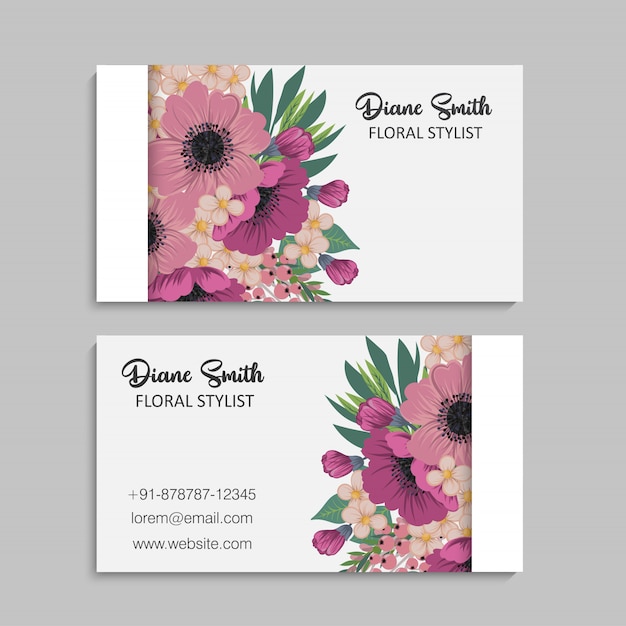 Business card with beautiful pink flowers 