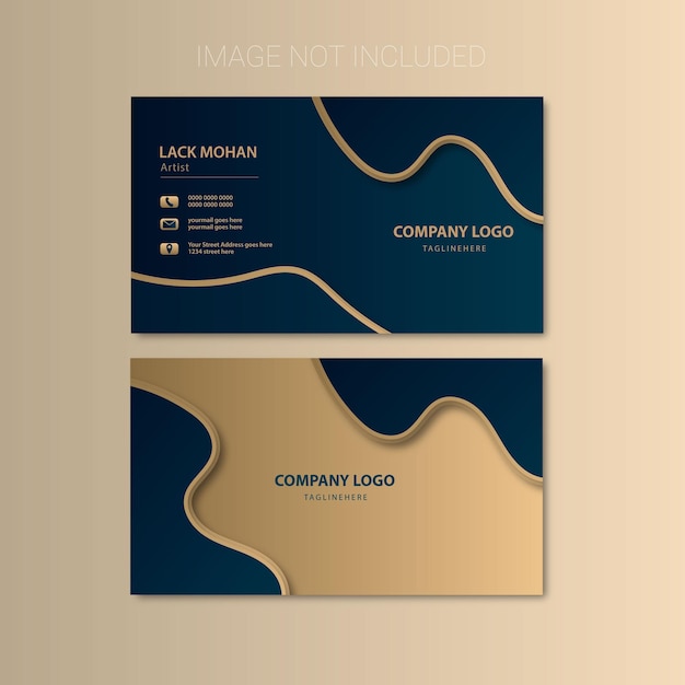 A business card with a black and gold design