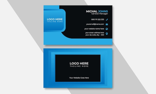 Vector a business card with a blue and black design.