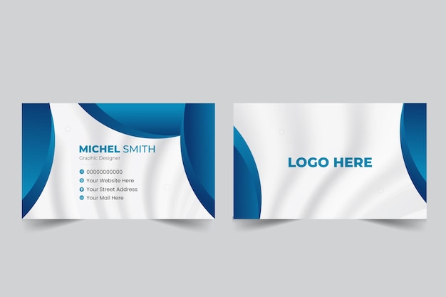 A business card with a blue and white logo on it.