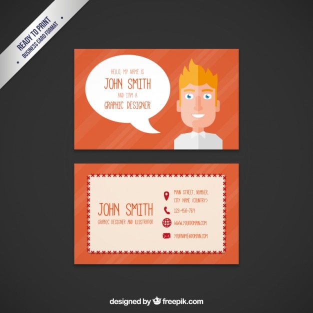 Vector business card with a cartoon man