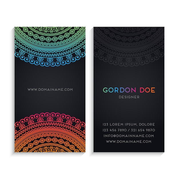 Business card with colorful luxury mandalas