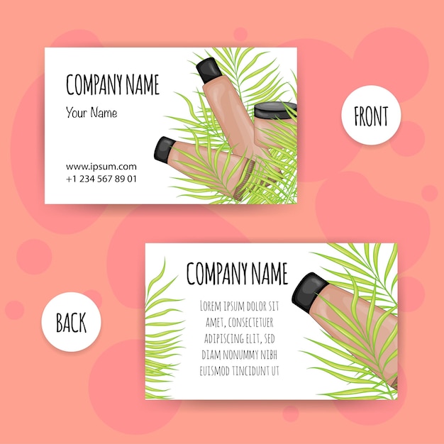 Business card with a cosmetic set Cartoon style Vector illustration