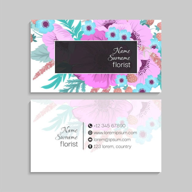 business card with flowers in pastel colors